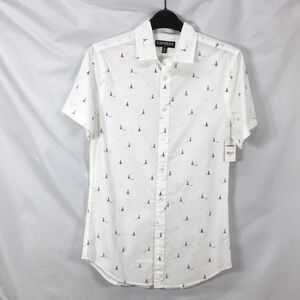 Express Mens Short Sleeve Button Down With Sailboats Size XS NEW With Tags